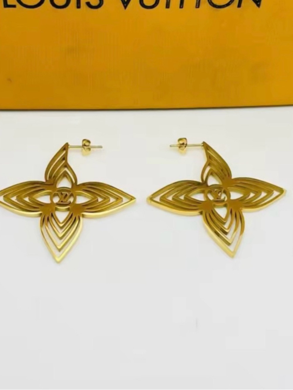 Gold Tone Floral Inspired Statement Earrings Luxury Style